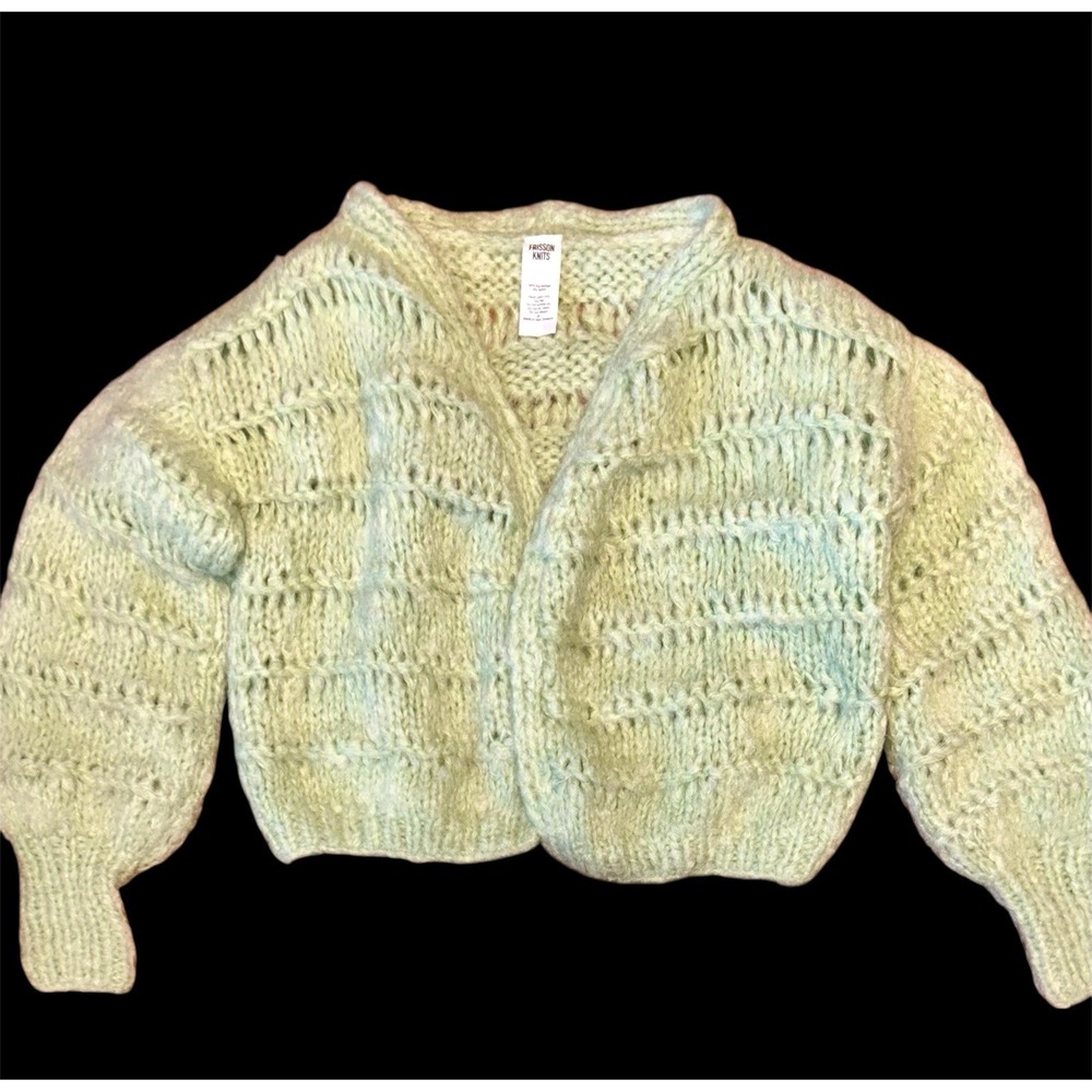 Frisson Knits Mohair Cardigan Sweater Green One Size New‎ Zealand Chunky